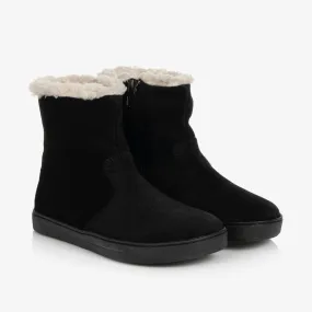 Girls Black Suede Leather Boots