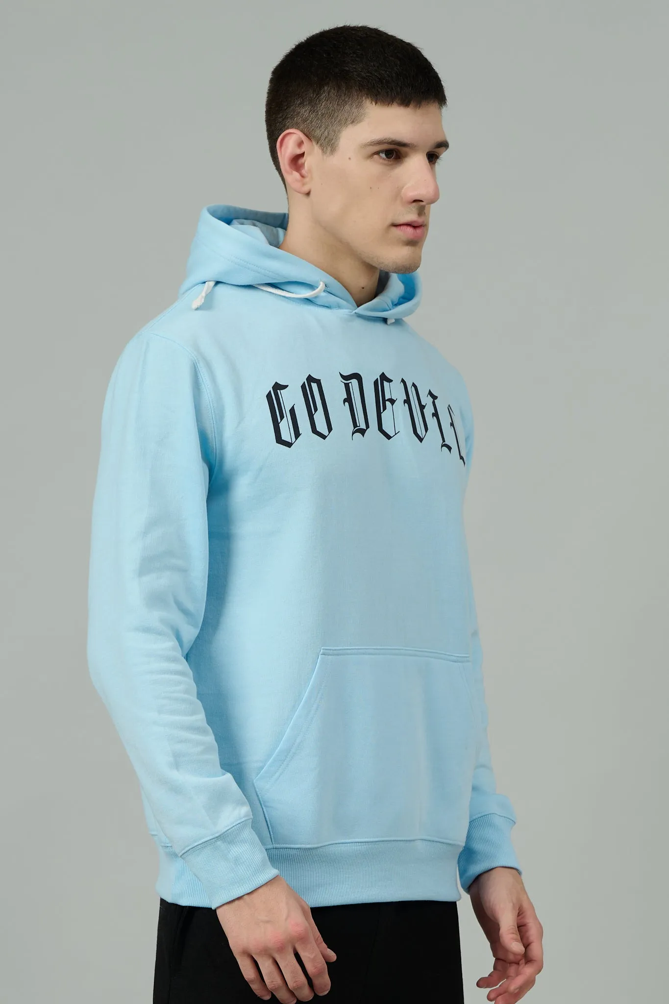 Go Devil Back Dice Printed Sky Blue Hoodie for Men