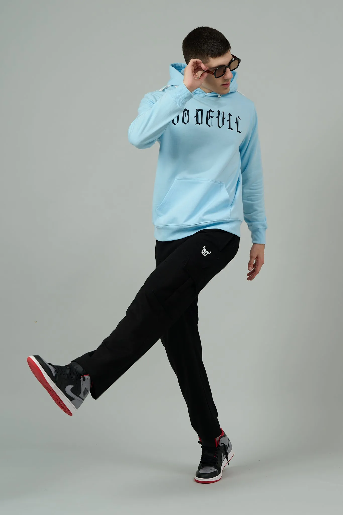 Go Devil Back Dice Printed Sky Blue Hoodie for Men