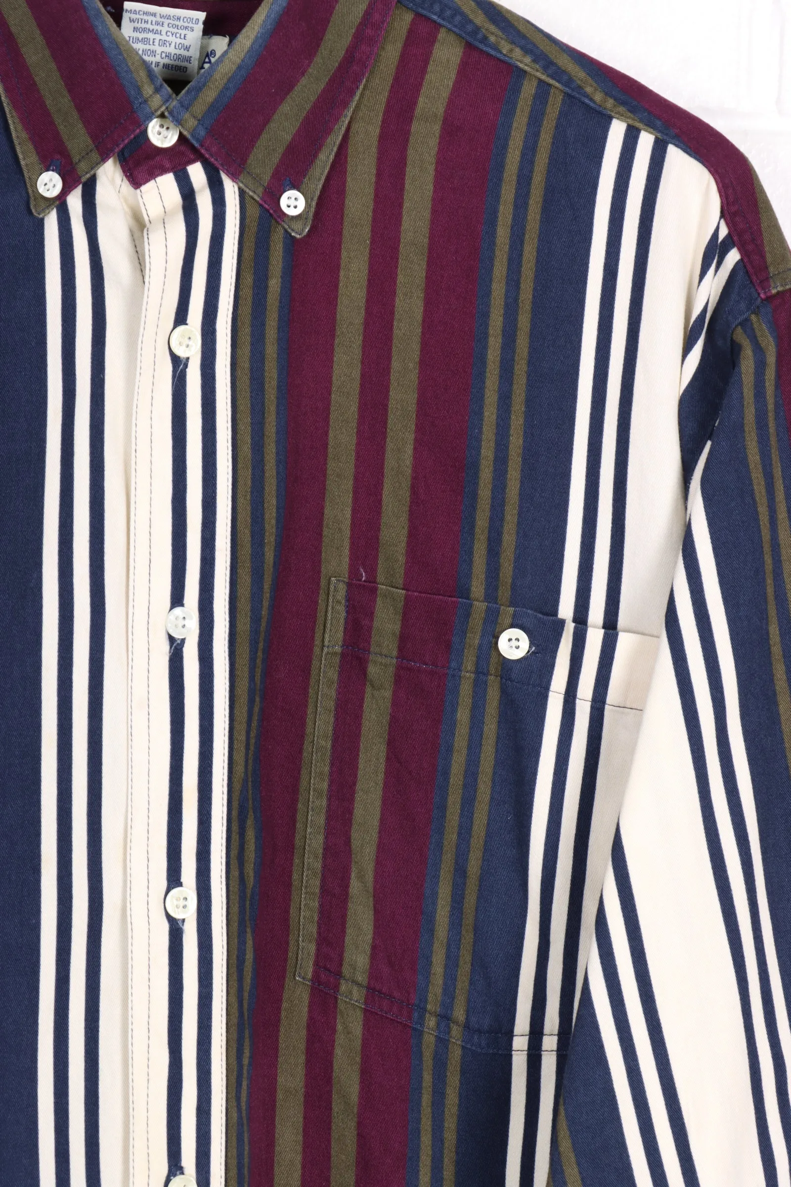 Green Burgundy & Cream Striped Long Sleeve Button Up Shirt (XL)