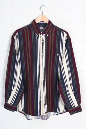 Green Burgundy & Cream Striped Long Sleeve Button Up Shirt (XL)