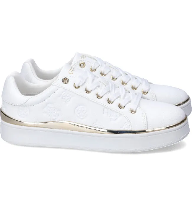 GUESS Logo Trainers White/Gold