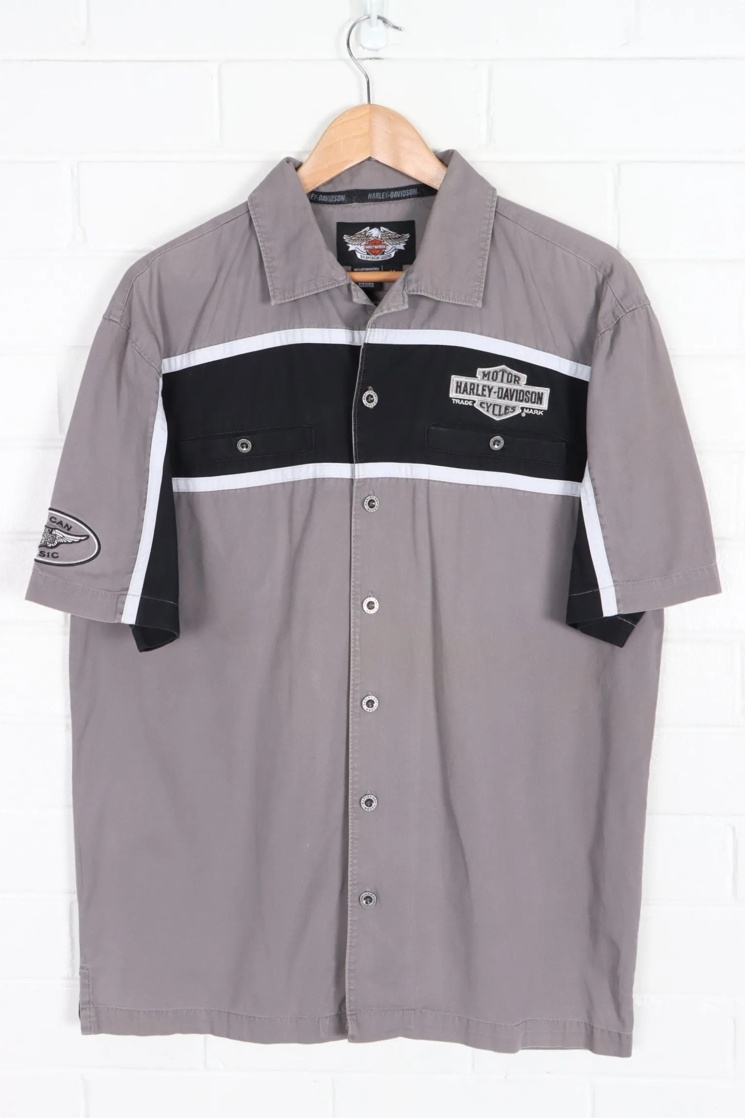 HARLEY DAVIDSON Embroidered Big Logo Monochrome Shirt (M)