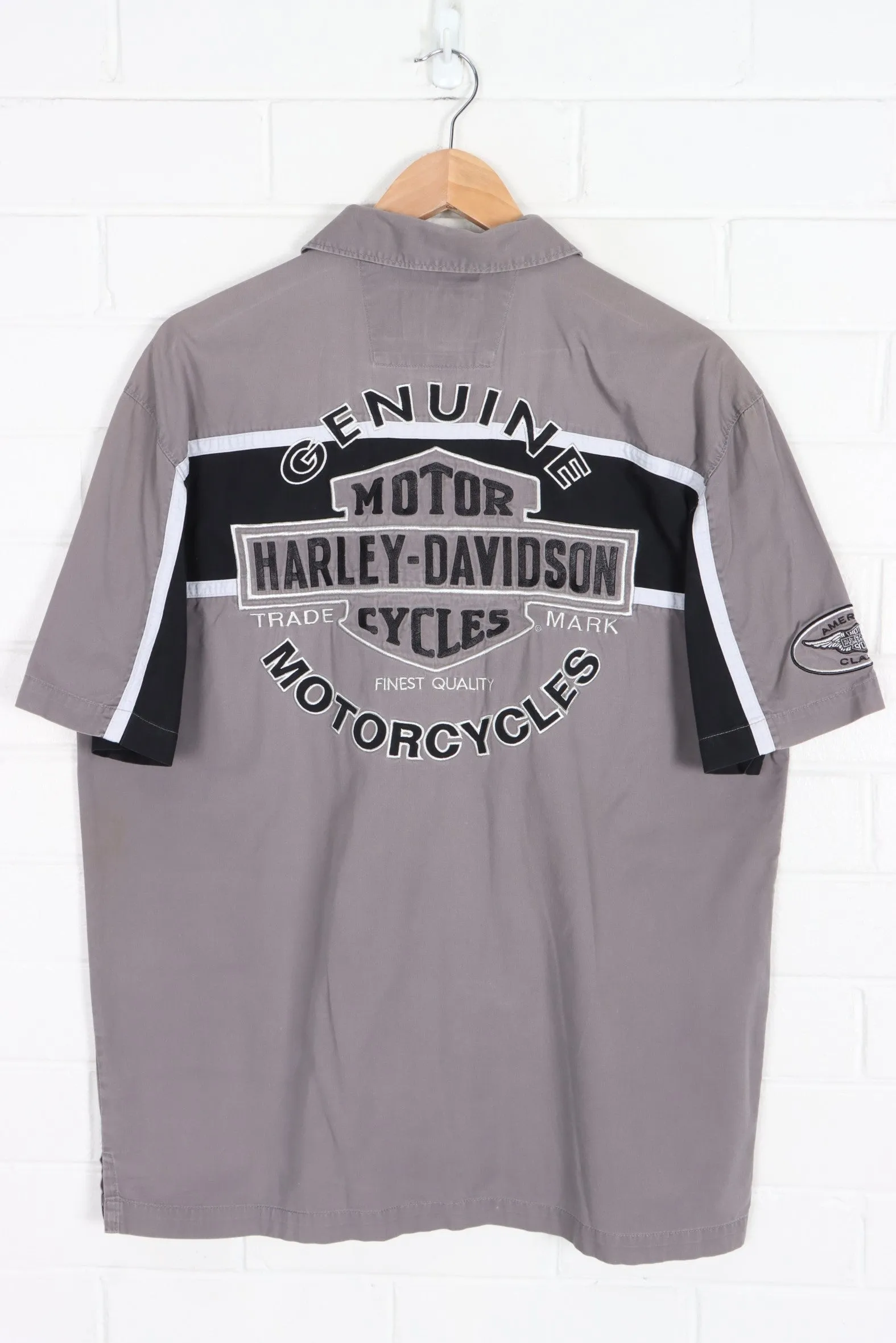 HARLEY DAVIDSON Embroidered Big Logo Monochrome Shirt (M)