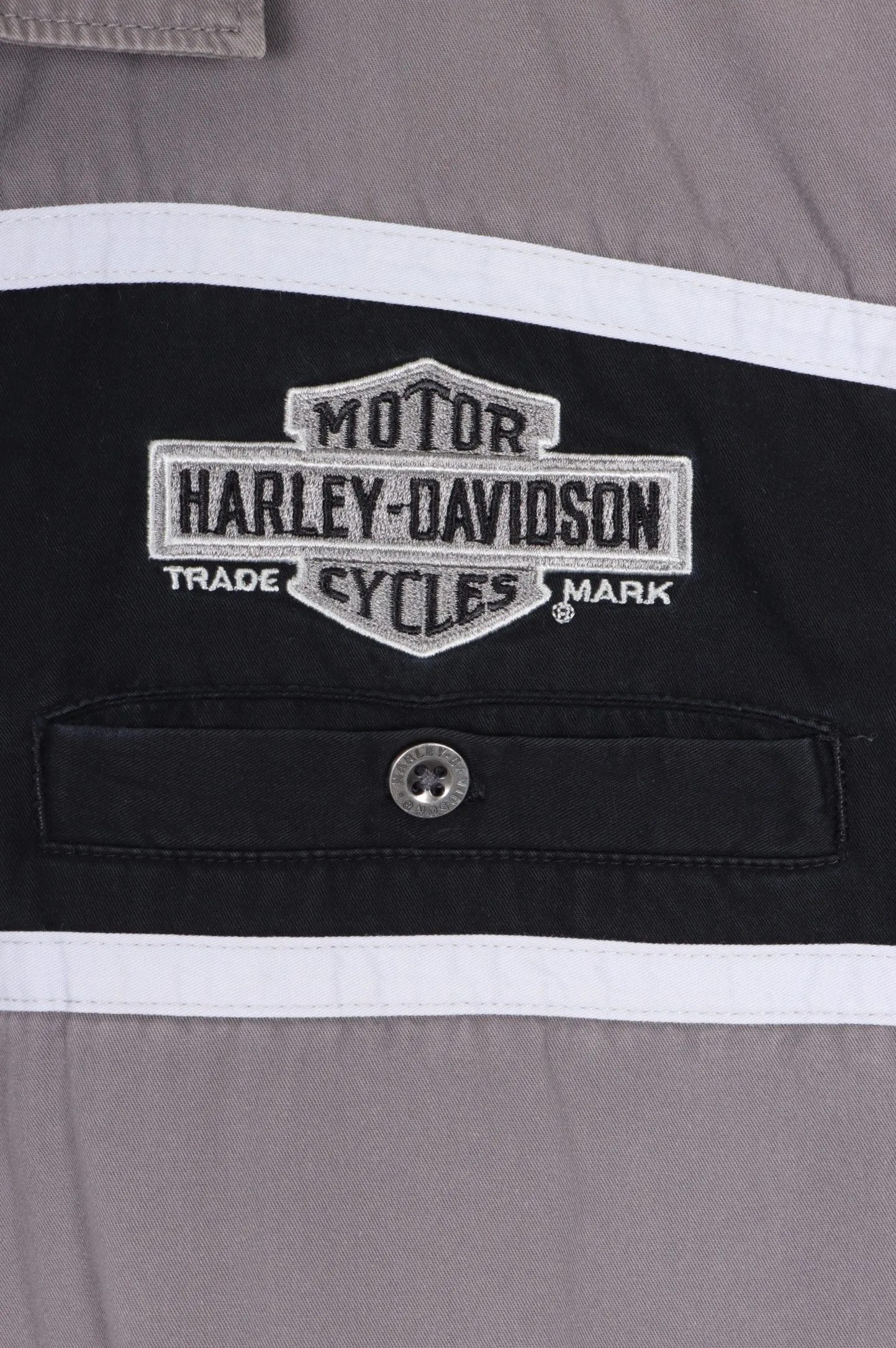 HARLEY DAVIDSON Embroidered Big Logo Monochrome Shirt (M)