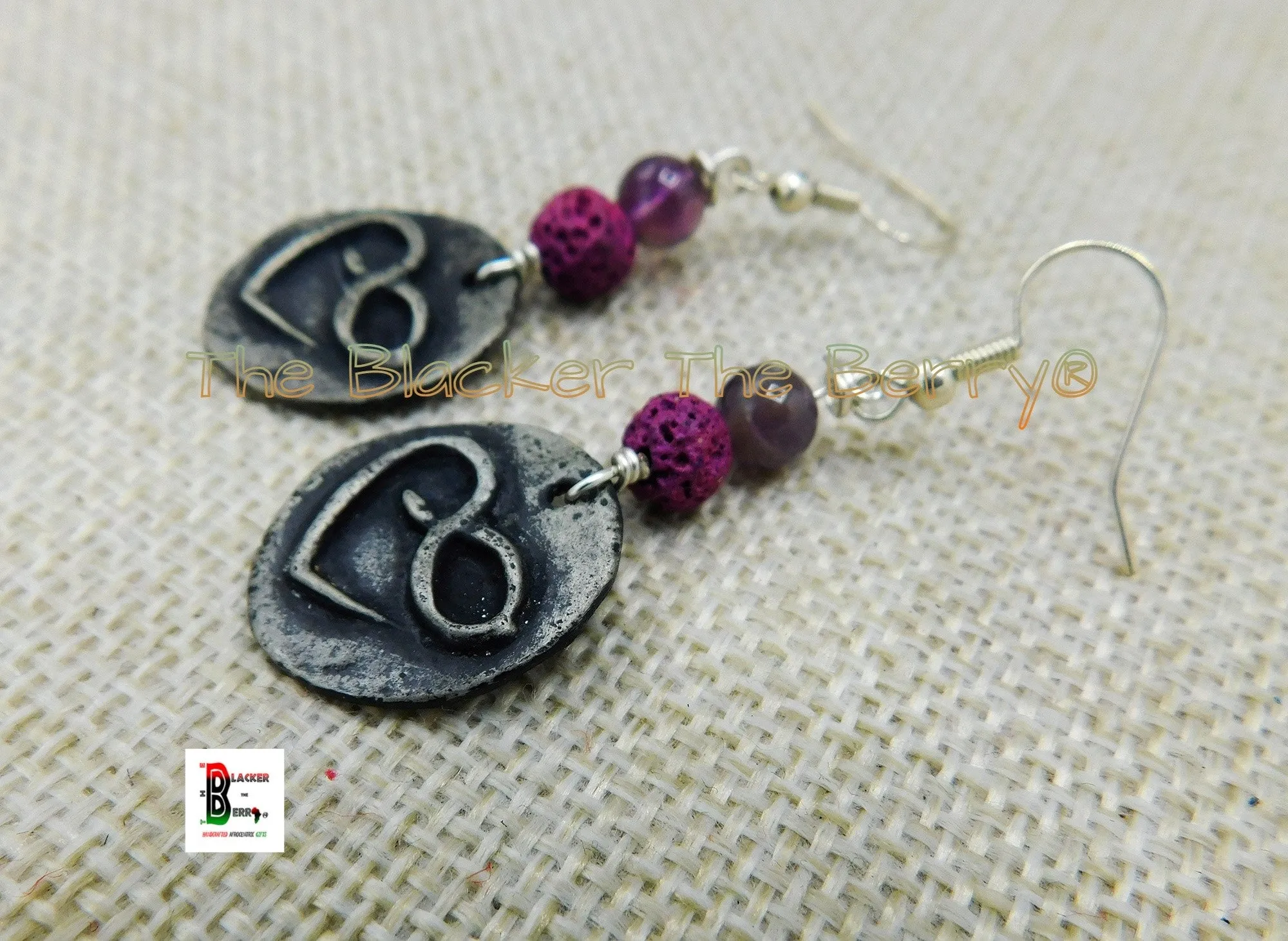 Infinity Heart Love Earrings Purple Beaded Pewter Ethnic Gift Ideas Women