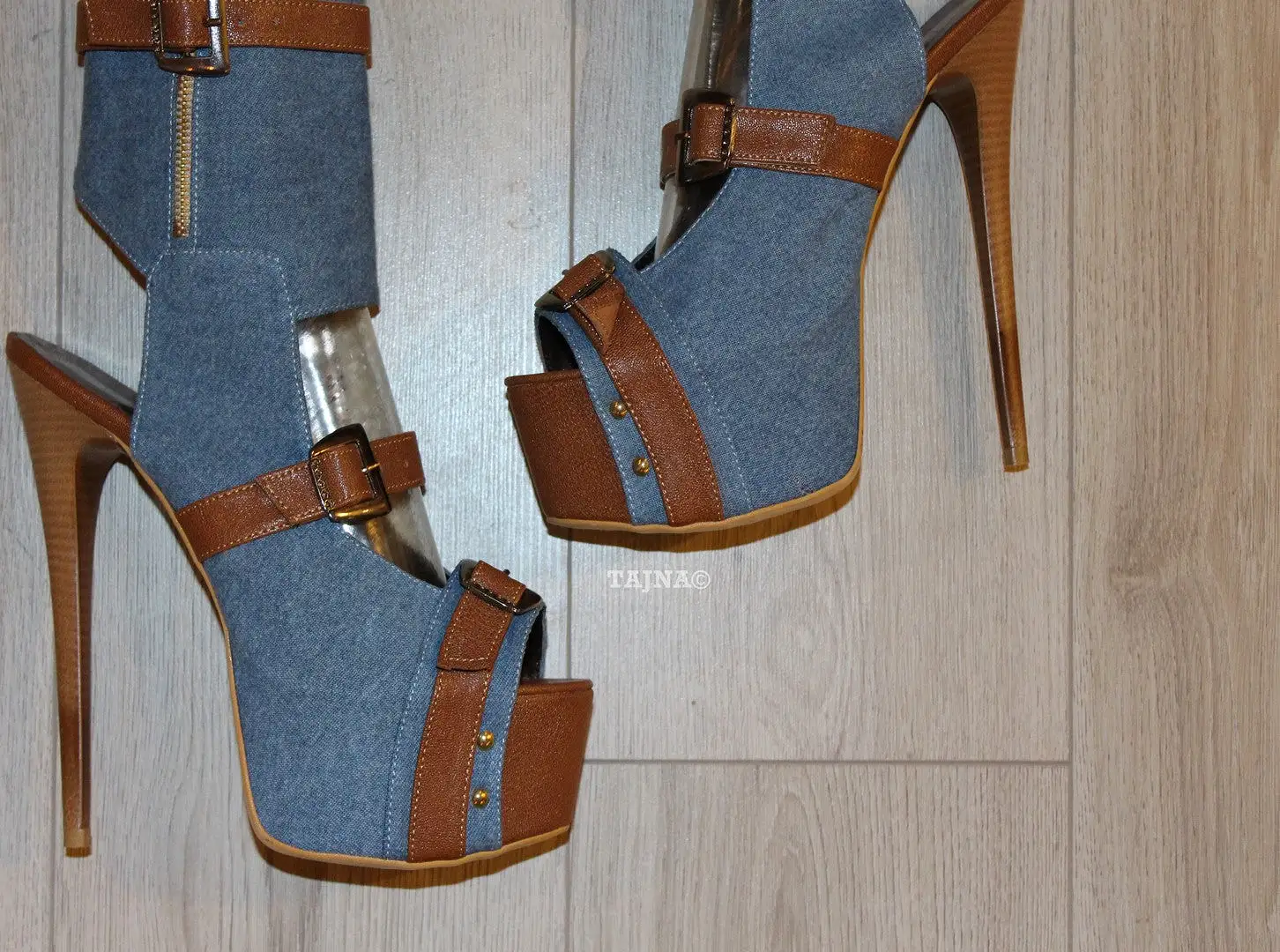 Jean Denim Belted Ankle Platform Shoes