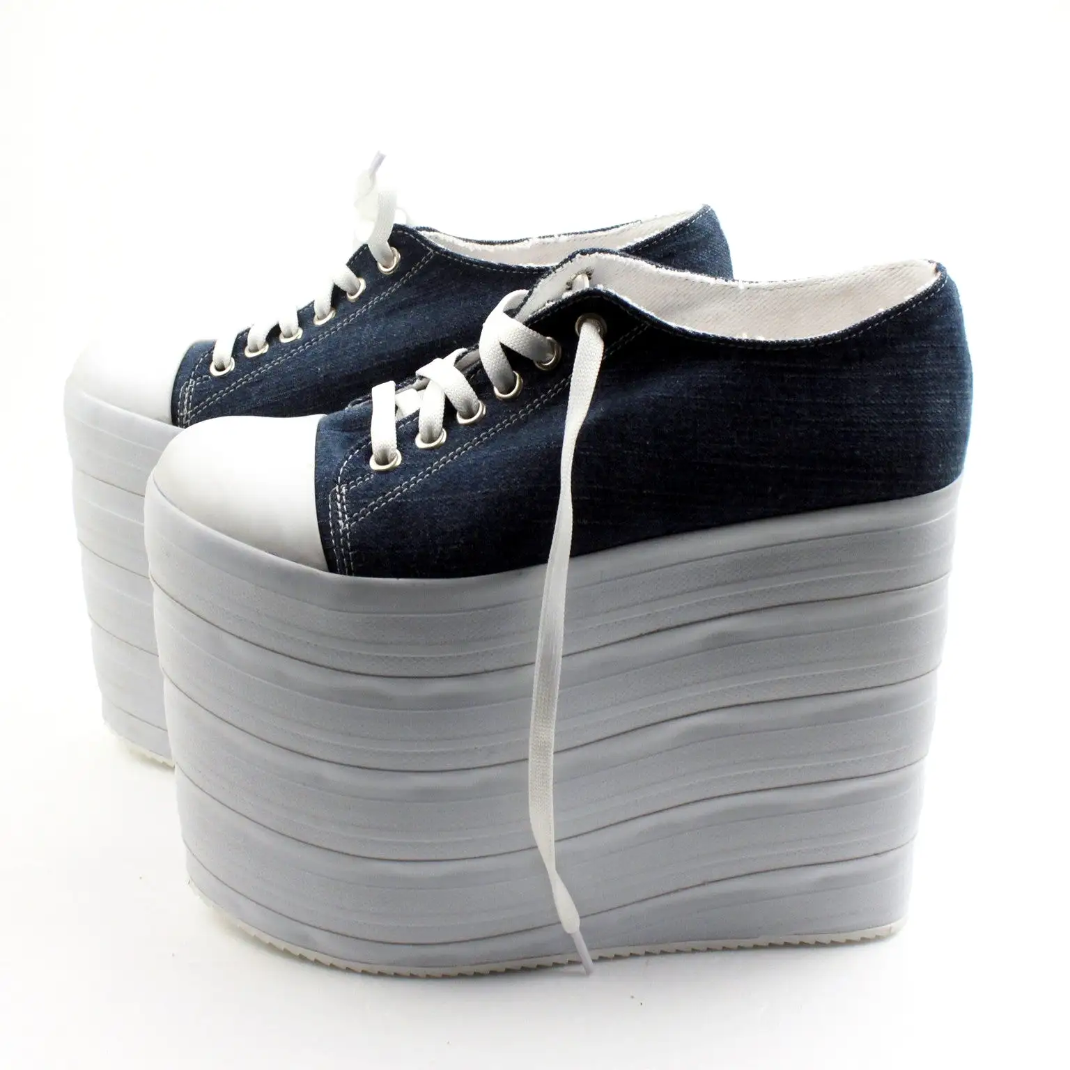 Jean Denim Sport Lace Up Platform Wedge Shoes