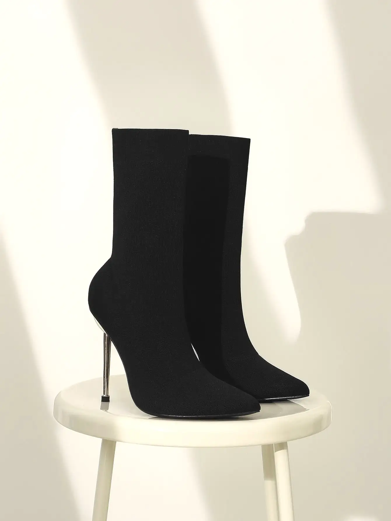 Knit Detail Stiletto Heeled Sandal Boots