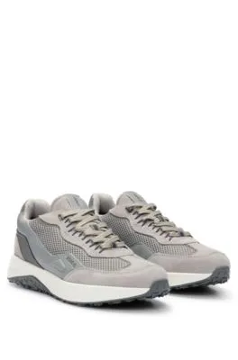 Leather lace-up trainers with mesh trims