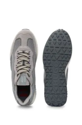 Leather lace-up trainers with mesh trims