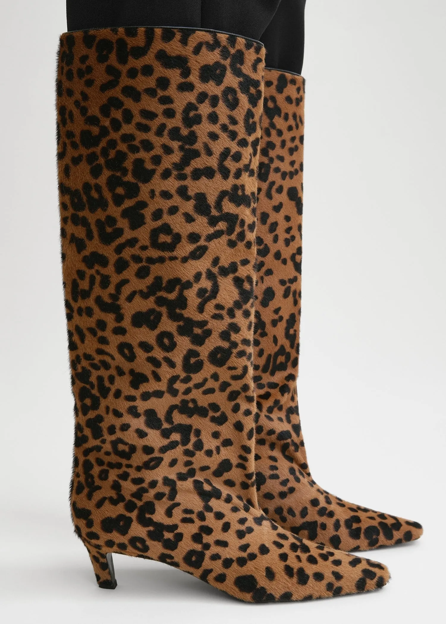 Leather wide shaft boots leopard