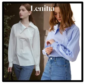 LENINA  |Casual Style Short Sleeves Logo Shirts & Blouses