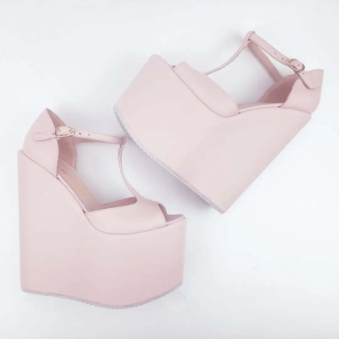 Light Pink  Mary Jane High Heel Wedding Wedge Shoes