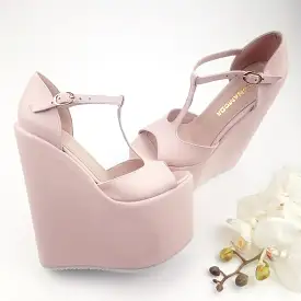 Light Pink  Mary Jane High Heel Wedding Wedge Shoes