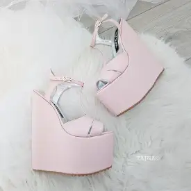 Light Pink Powder High Heel Wedge Shoes