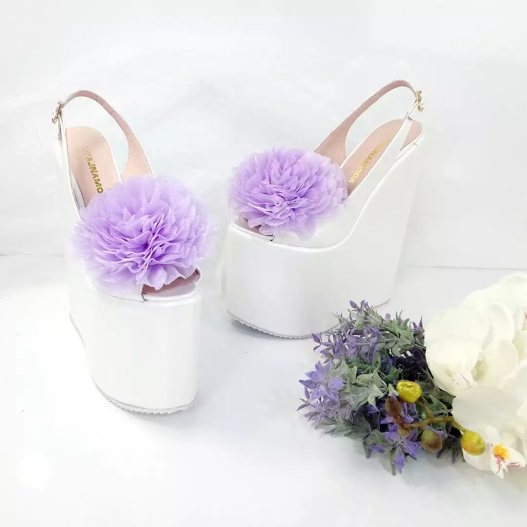 Lily Violet Peep Toe Huge Ribbon Bridal Wedge Shoes