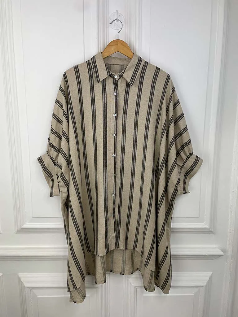 Linen Mix Striped Boyfriend Shirt