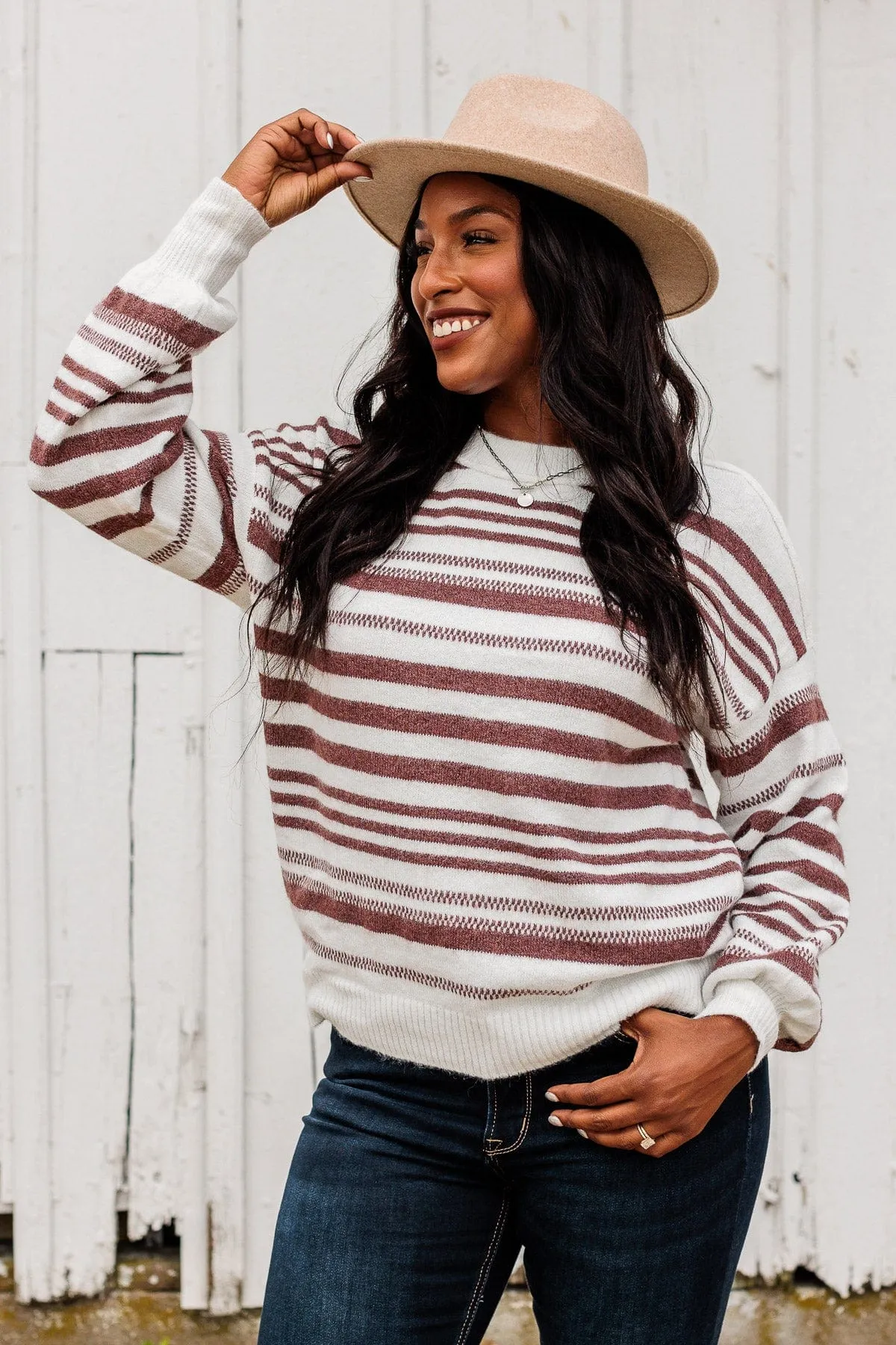 Looking For Love Striped Sweater- Ivory & Brown