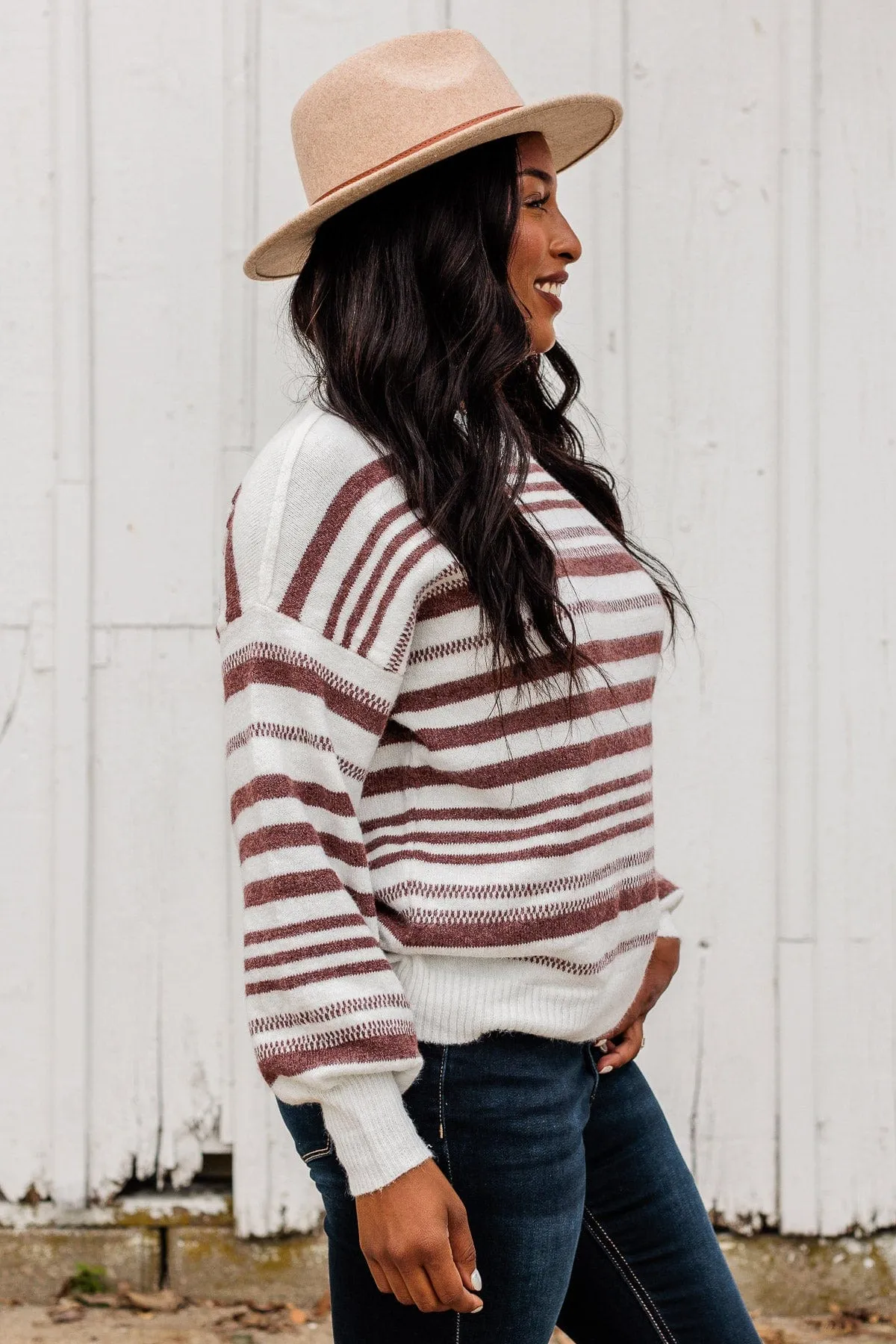 Looking For Love Striped Sweater- Ivory & Brown