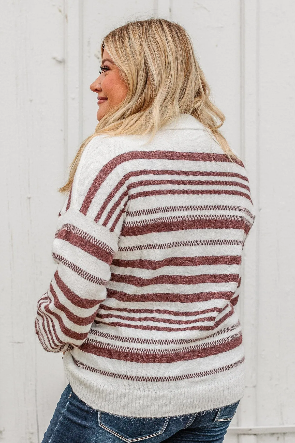 Looking For Love Striped Sweater- Ivory & Brown