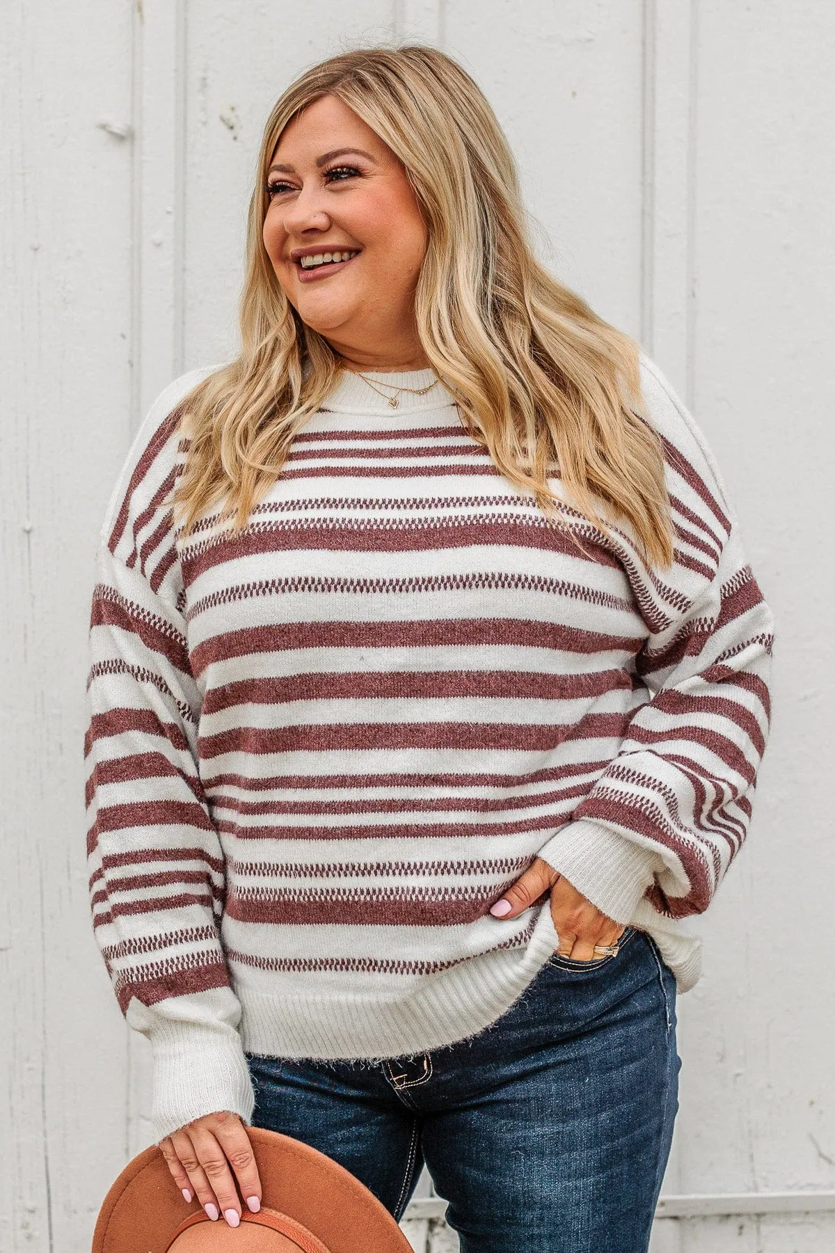 Looking For Love Striped Sweater- Ivory & Brown