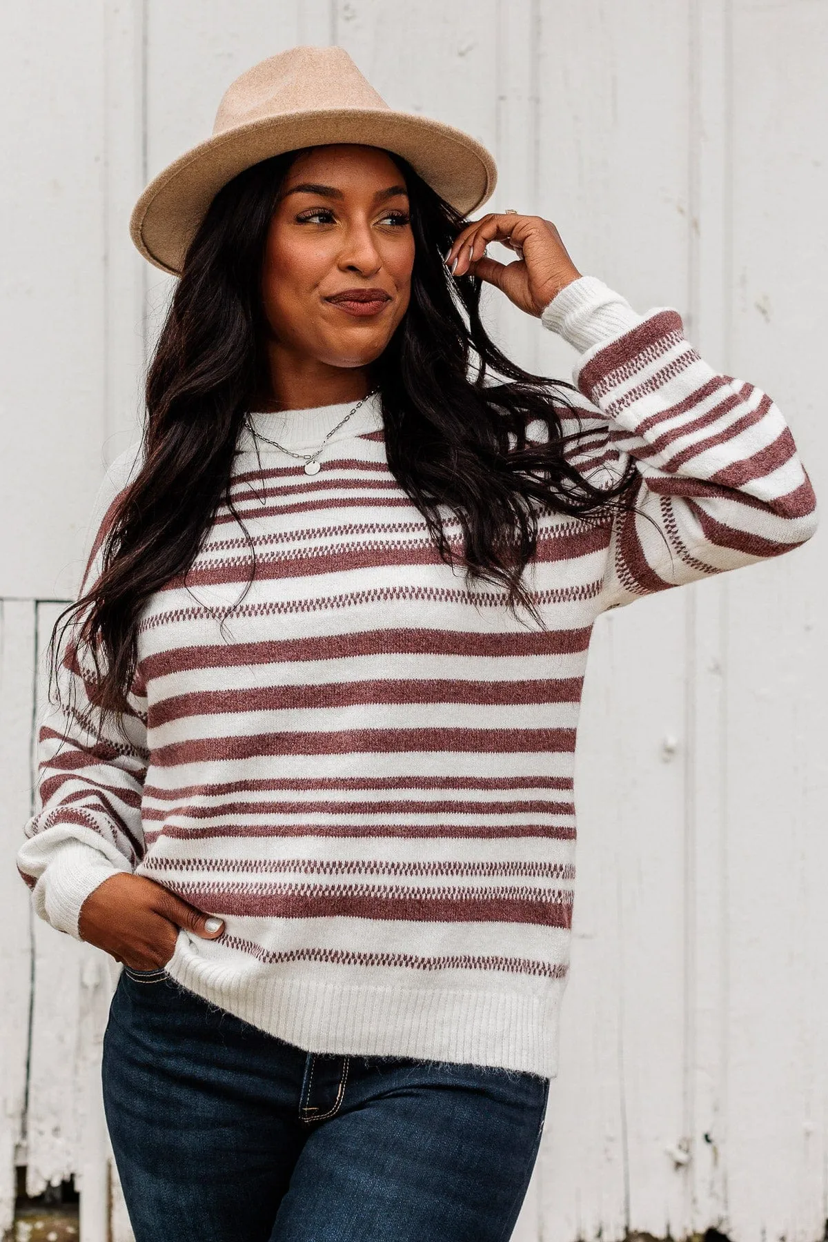 Looking For Love Striped Sweater- Ivory & Brown