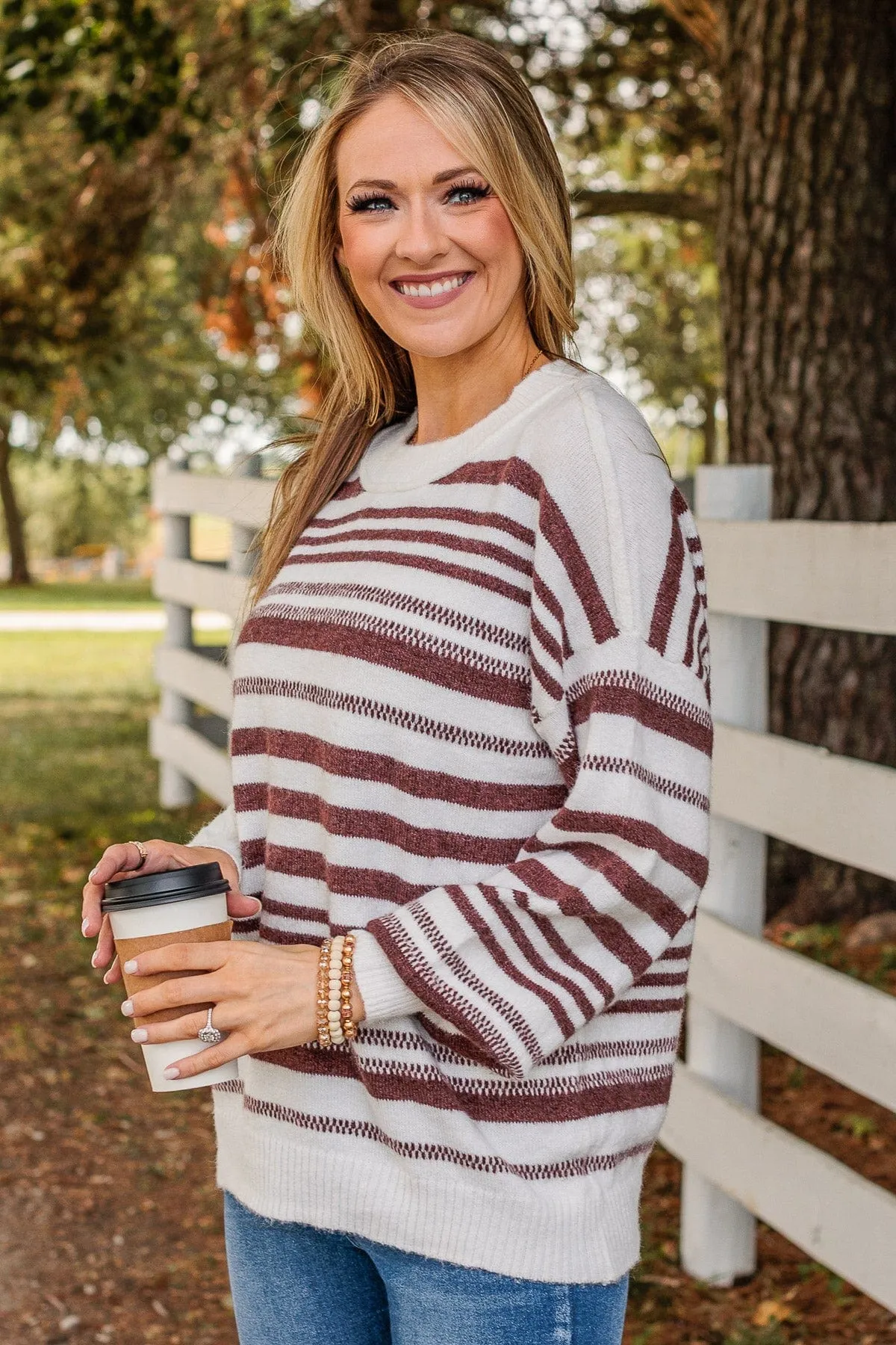 Looking For Love Striped Sweater- Ivory & Brown