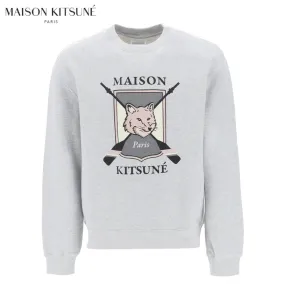 MAISON KITSUNE  |Crew Neck Unisex Street Style Long Sleeves Plain Cotton Logo