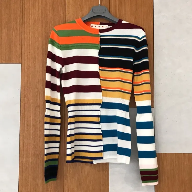 MARNI  |Multicoloured knit sweater with patchwork stripes