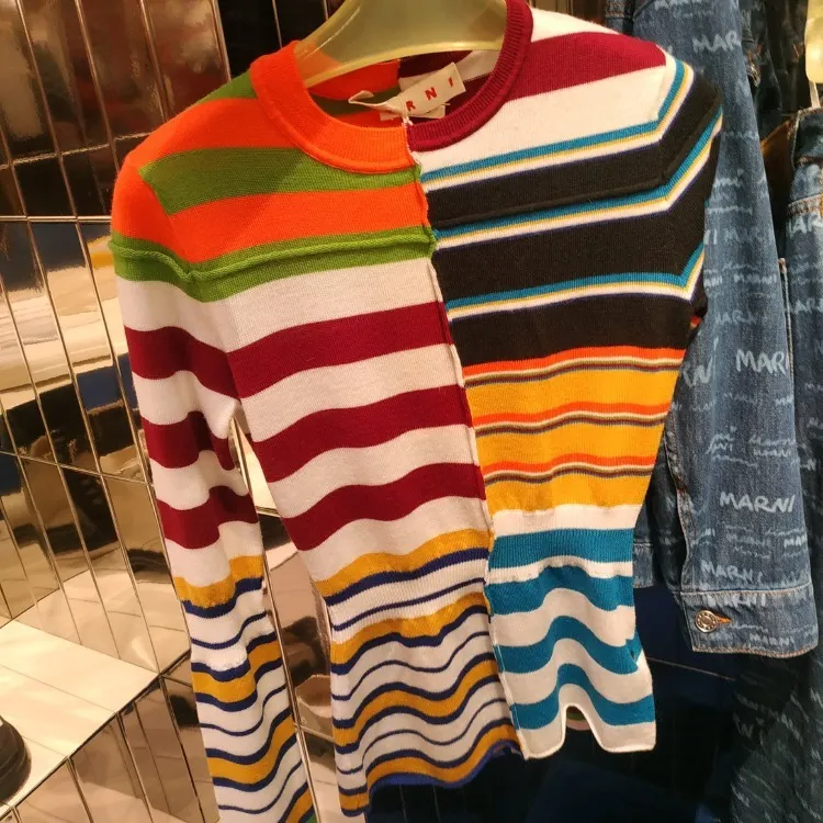 MARNI  |Multicoloured knit sweater with patchwork stripes