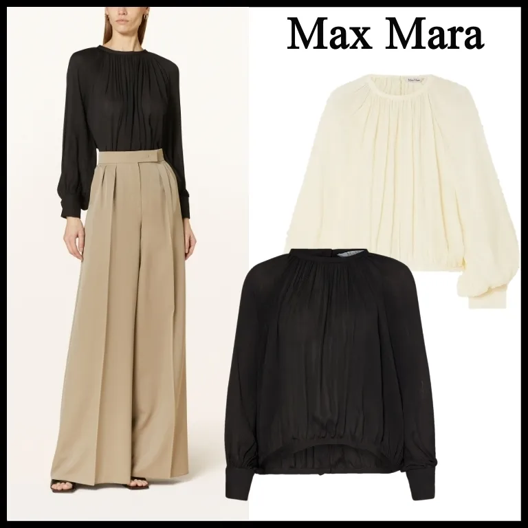 MaxMara  |Casual Style Silk Long Sleeves Plain Office Style