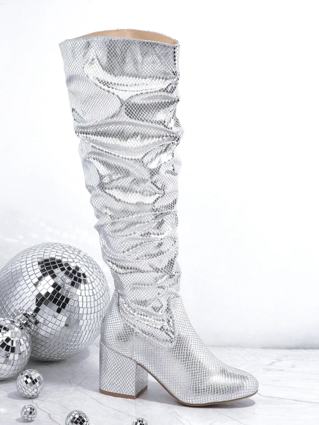 Metallic Chunky Heeled Boots