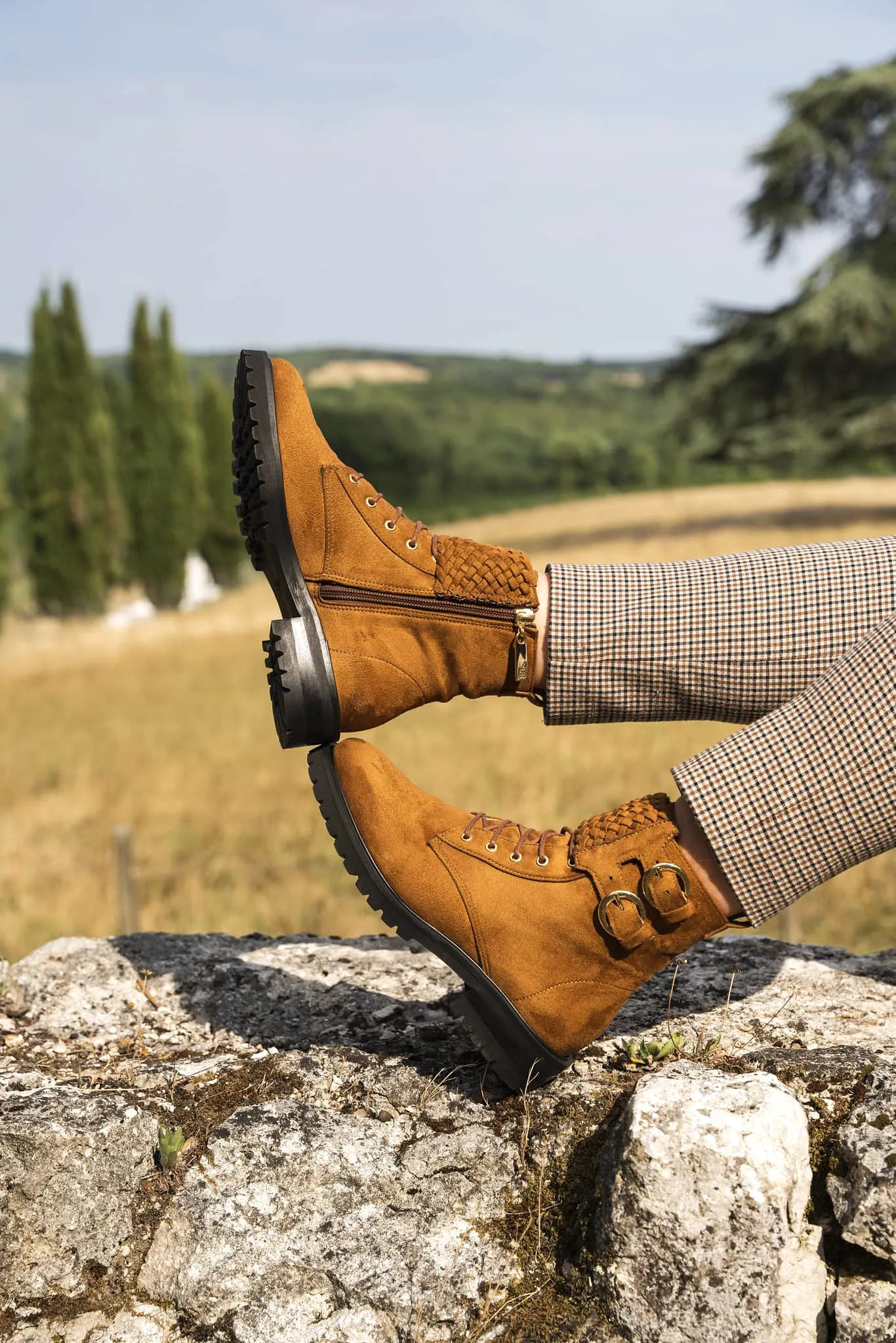 Mirage Vegan Suede Braided Ankle Boots | Hazelnut