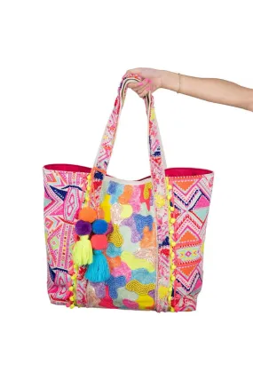 Multicolored Aztec Sequin and Beaded Large Tote Bag