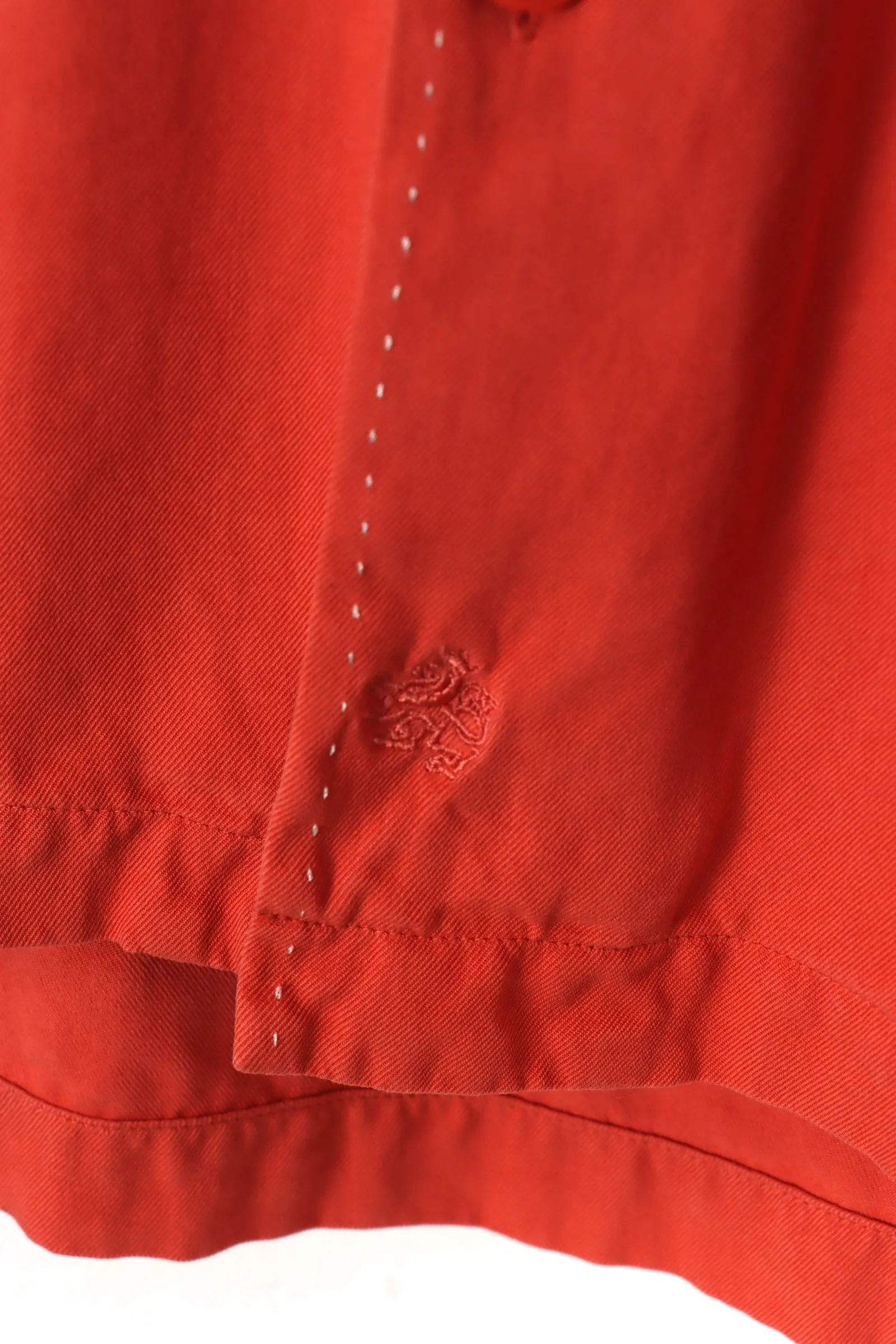 NAT NAST Deep Salmon Silk Button Up Stitch Detail Short Sleeve Shirt (L-XL)