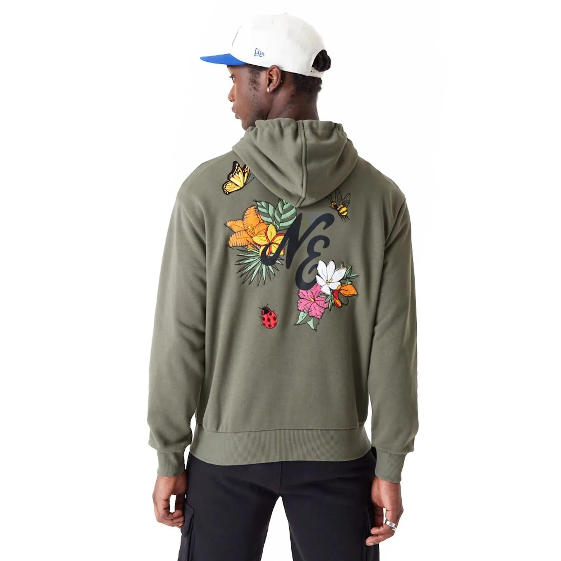 New Era Floral Graphic Green Oversized Pullover Hoodie