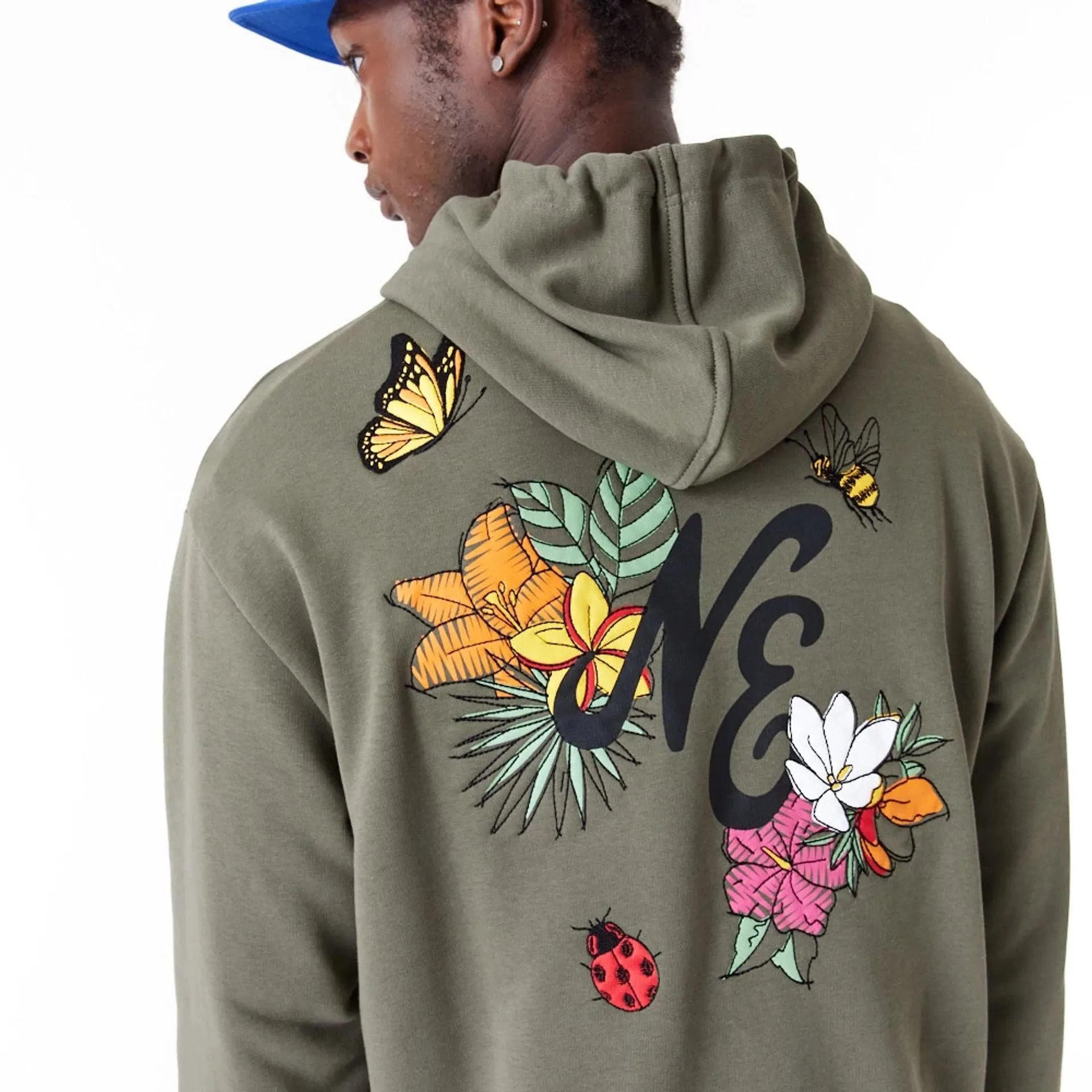 New Era Floral Graphic Green Oversized Pullover Hoodie