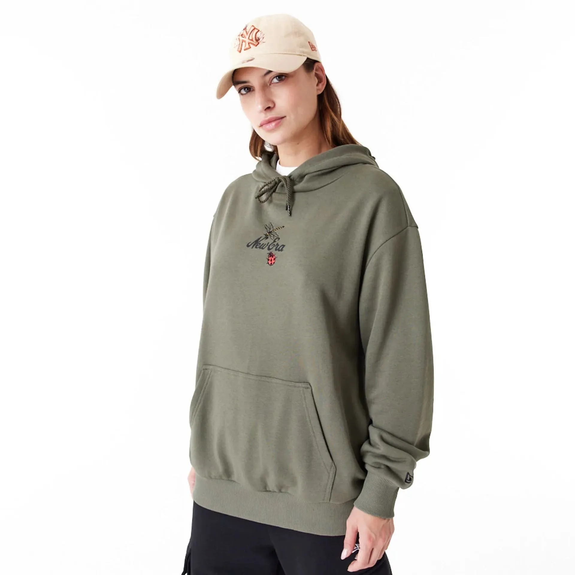 New Era Floral Graphic Green Oversized Pullover Hoodie