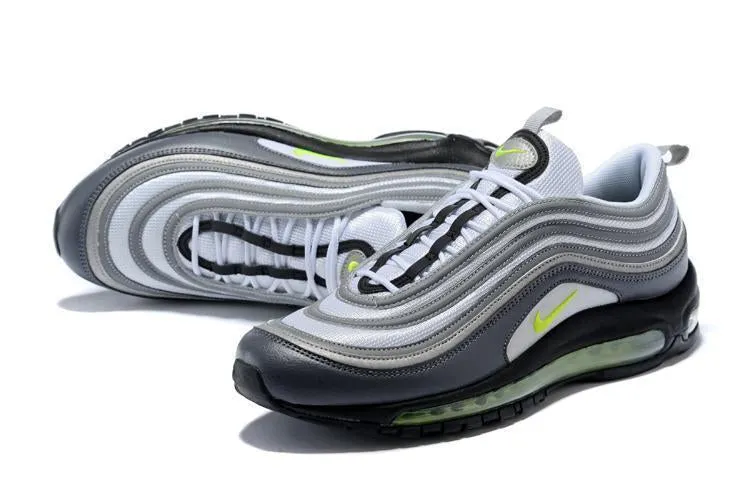 Nike Air Max 97 Carbon Grey Fludredsent Green Shoes Sale Men Size US 7, 8, 8.5, 9, 10, 11