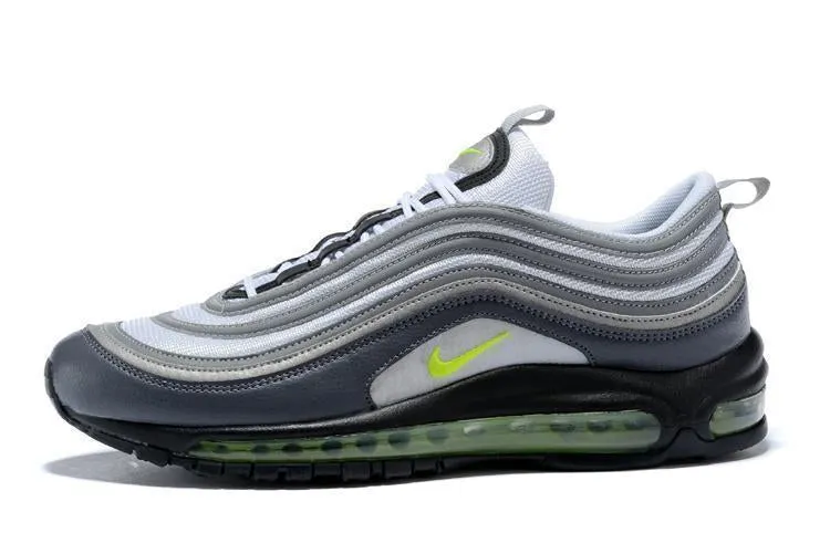 Nike Air Max 97 Carbon Grey Fludredsent Green Shoes Sale Men Size US 7, 8, 8.5, 9, 10, 11