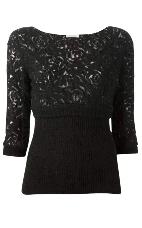 NINA RICCI  |Black Wool Blend Lace Sweater