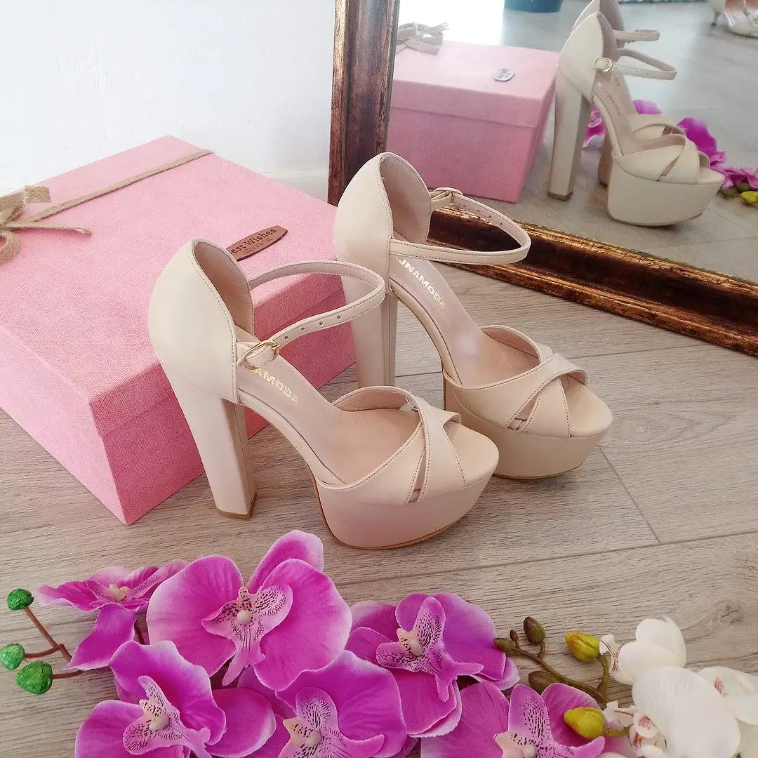 Nude Cream Cross Strap Chunky Platform Shoes