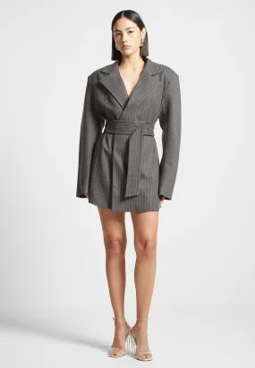 Oversized Pinstripe Blazer Dress - Grey