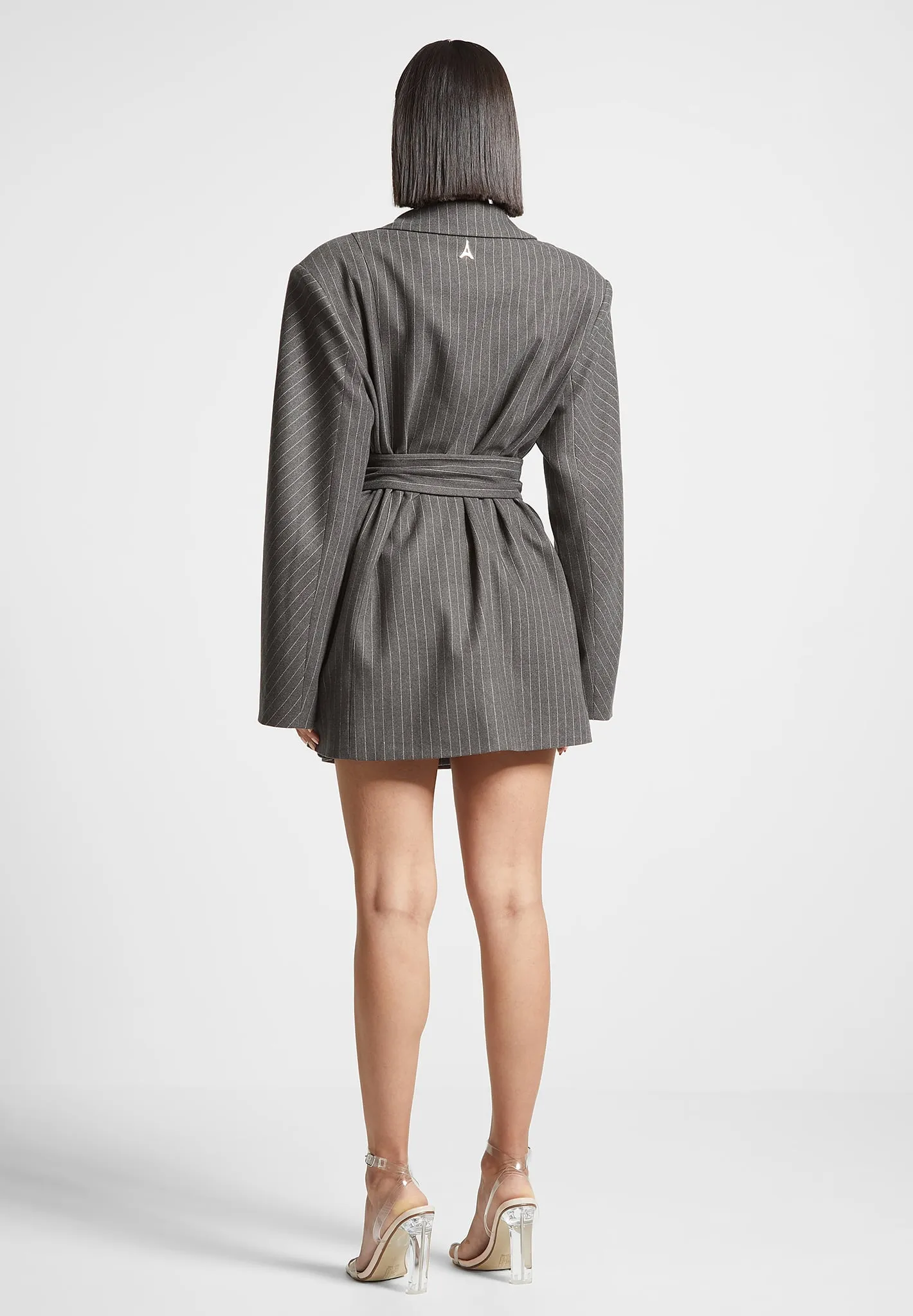 Oversized Pinstripe Blazer Dress - Grey