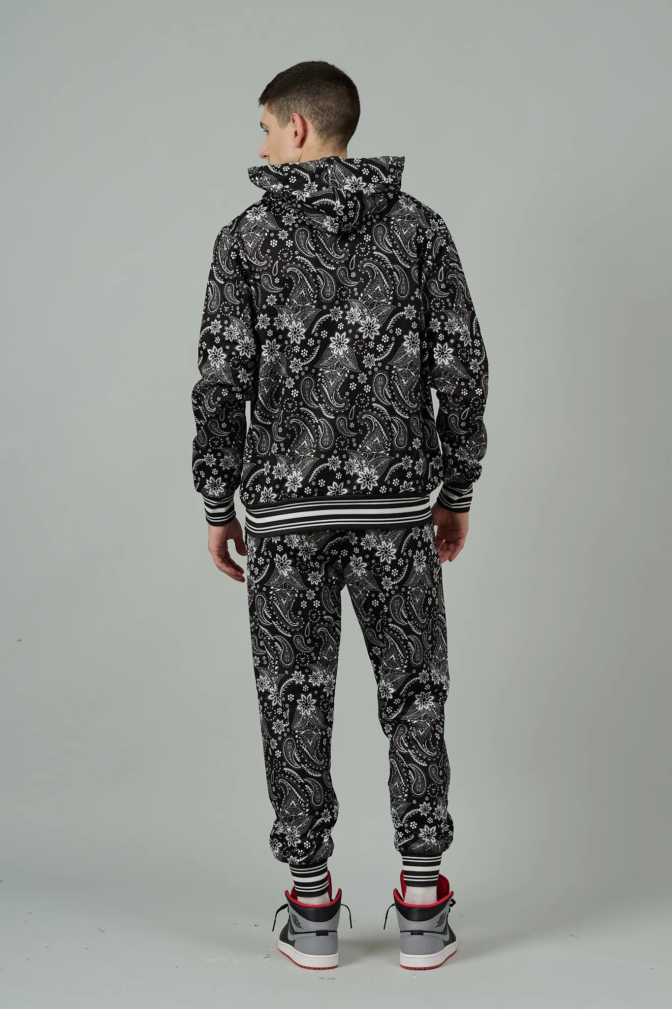 Paisley Design Printed Black Hoodie for Men