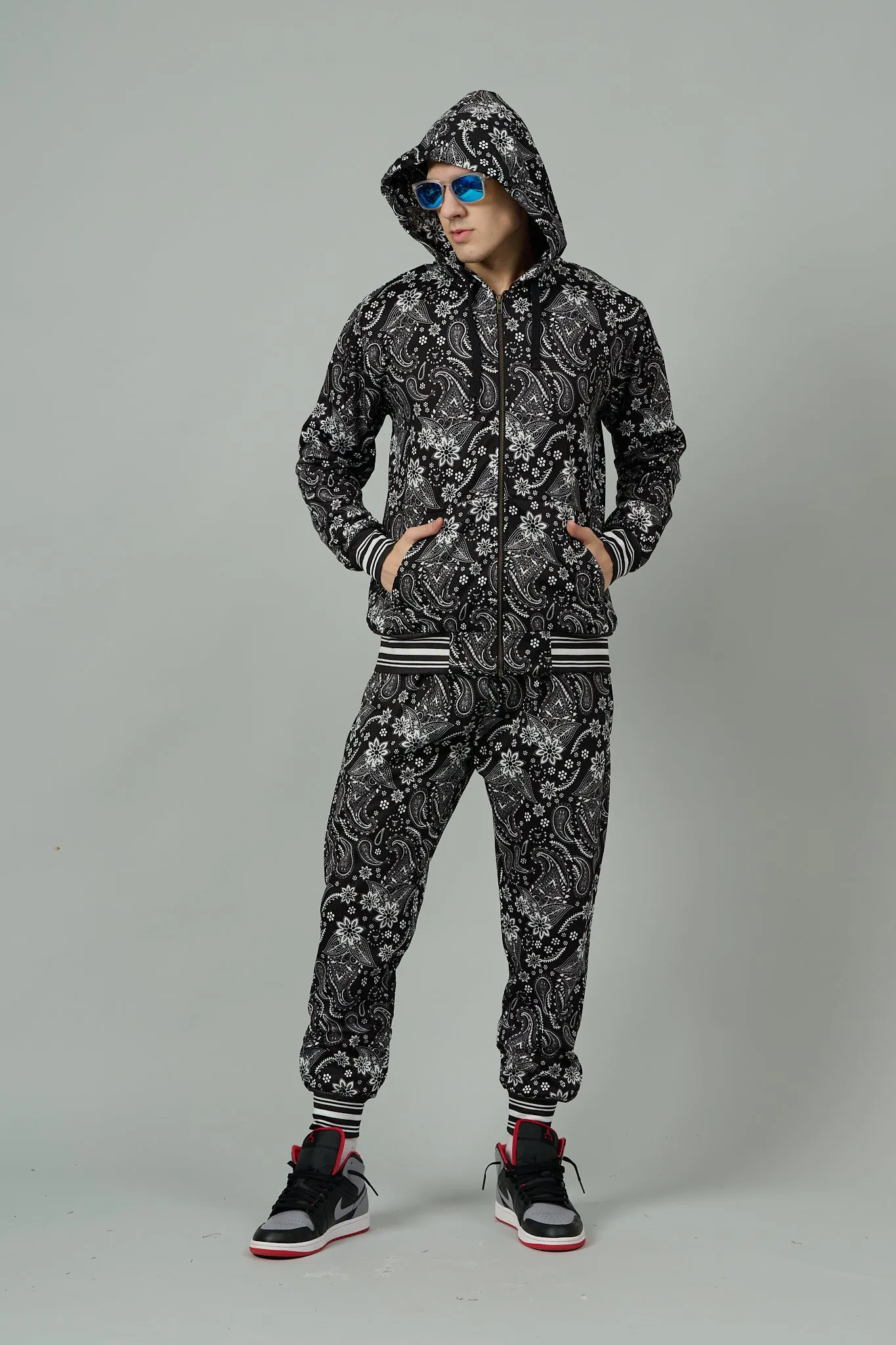 Paisley Design Printed Black Hoodie for Men