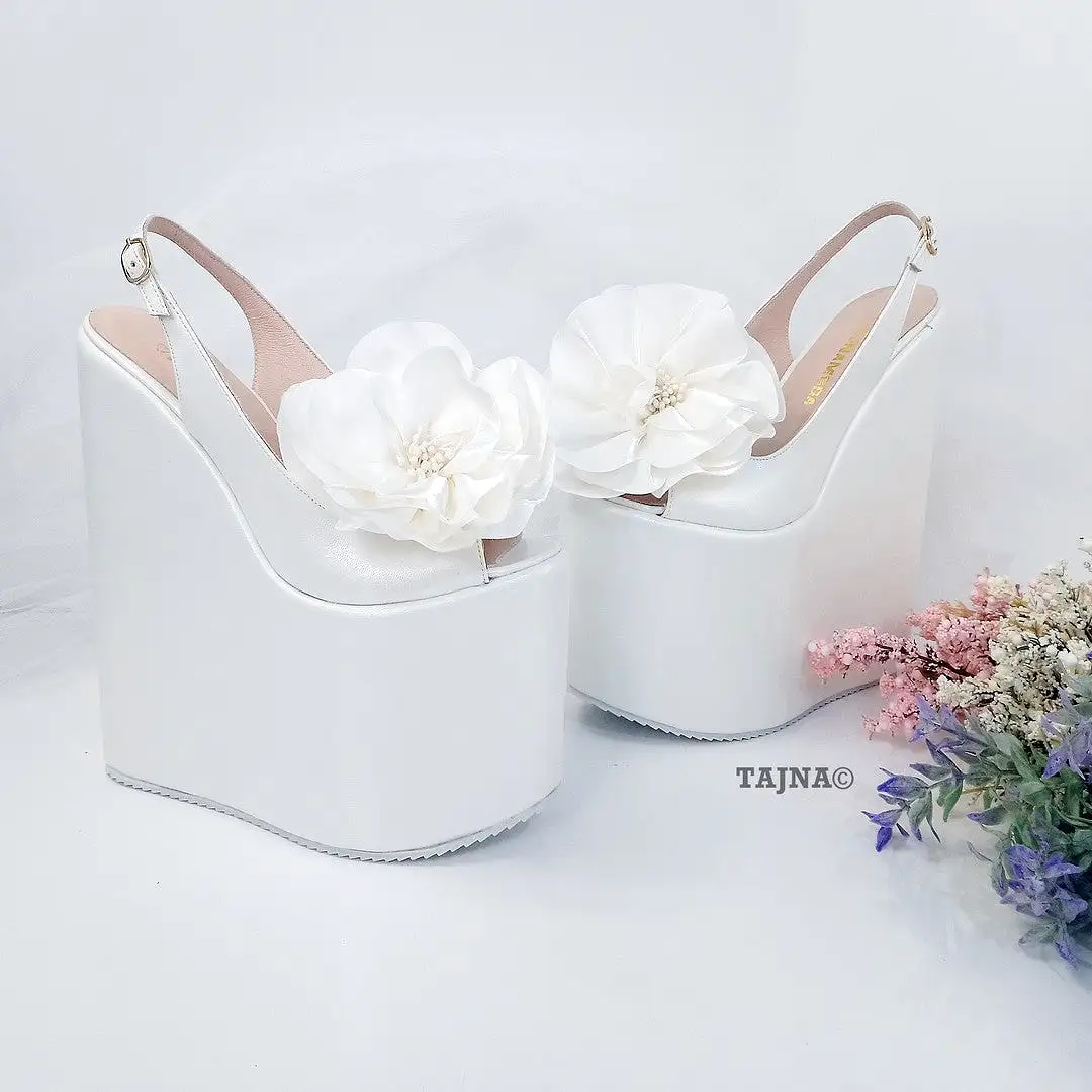 Peep Toe Huge Ribbon Bridal Wedge Shoes