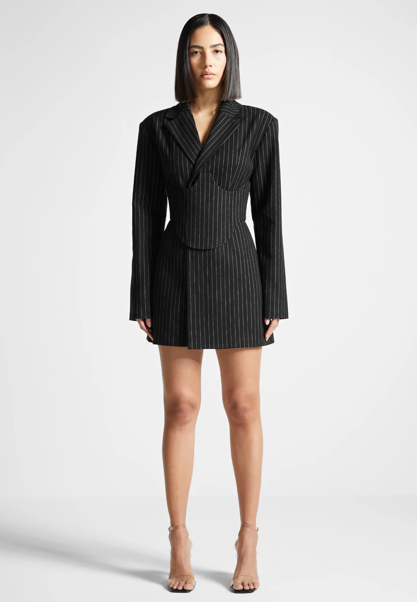 Pinstripe Blazer Dress with Reversible Corset - Black