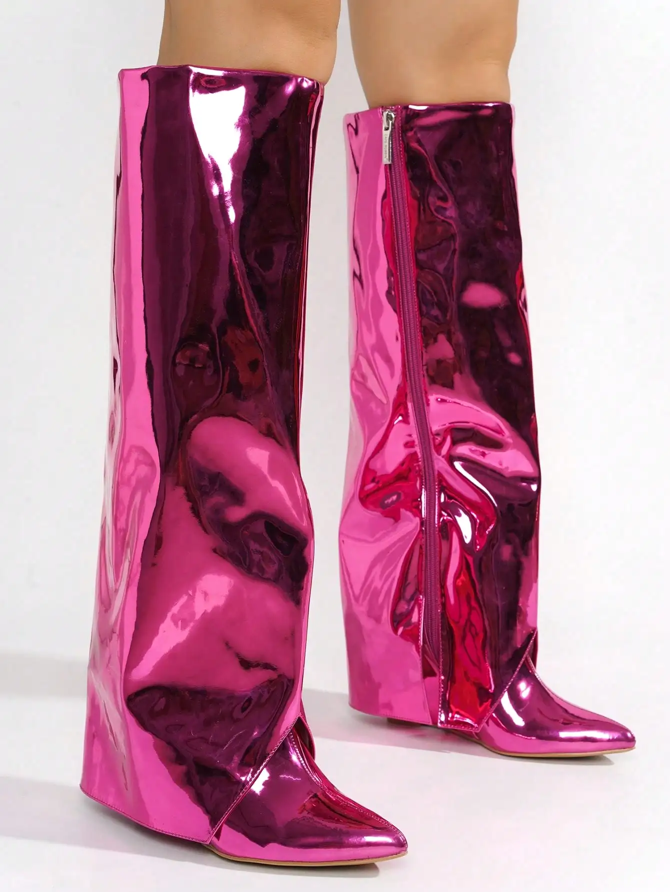 Pointy Toe Metallic Knee-High Boots